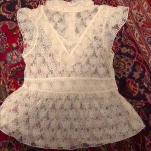 Ivory see through lace and ruffles mock blouse.